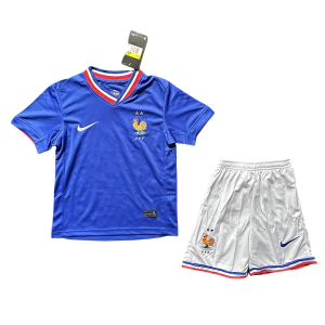 Frankrike Matchtrojor Fotboll Hemmatroja 2024 Barn Kortarmad Korta byxor 1